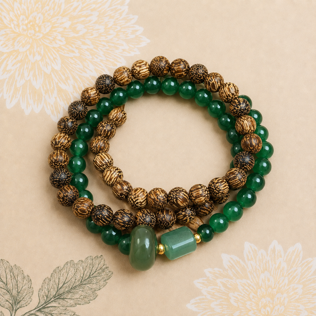 Agarwood & Misty Green Jade Bead Bracelet