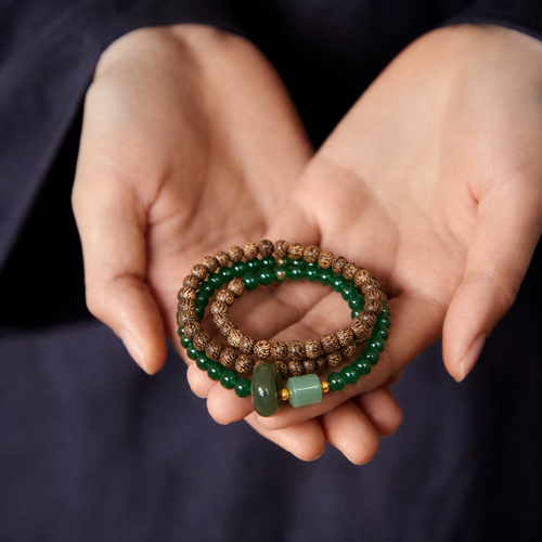 Agarwood & Misty Green Jade Bead Bracelet