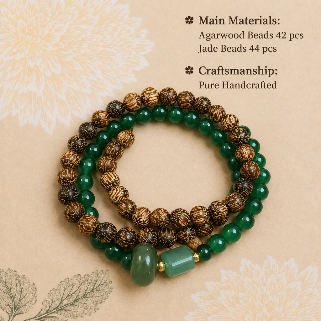 Agarwood & Misty Green Jade Bead Bracelet