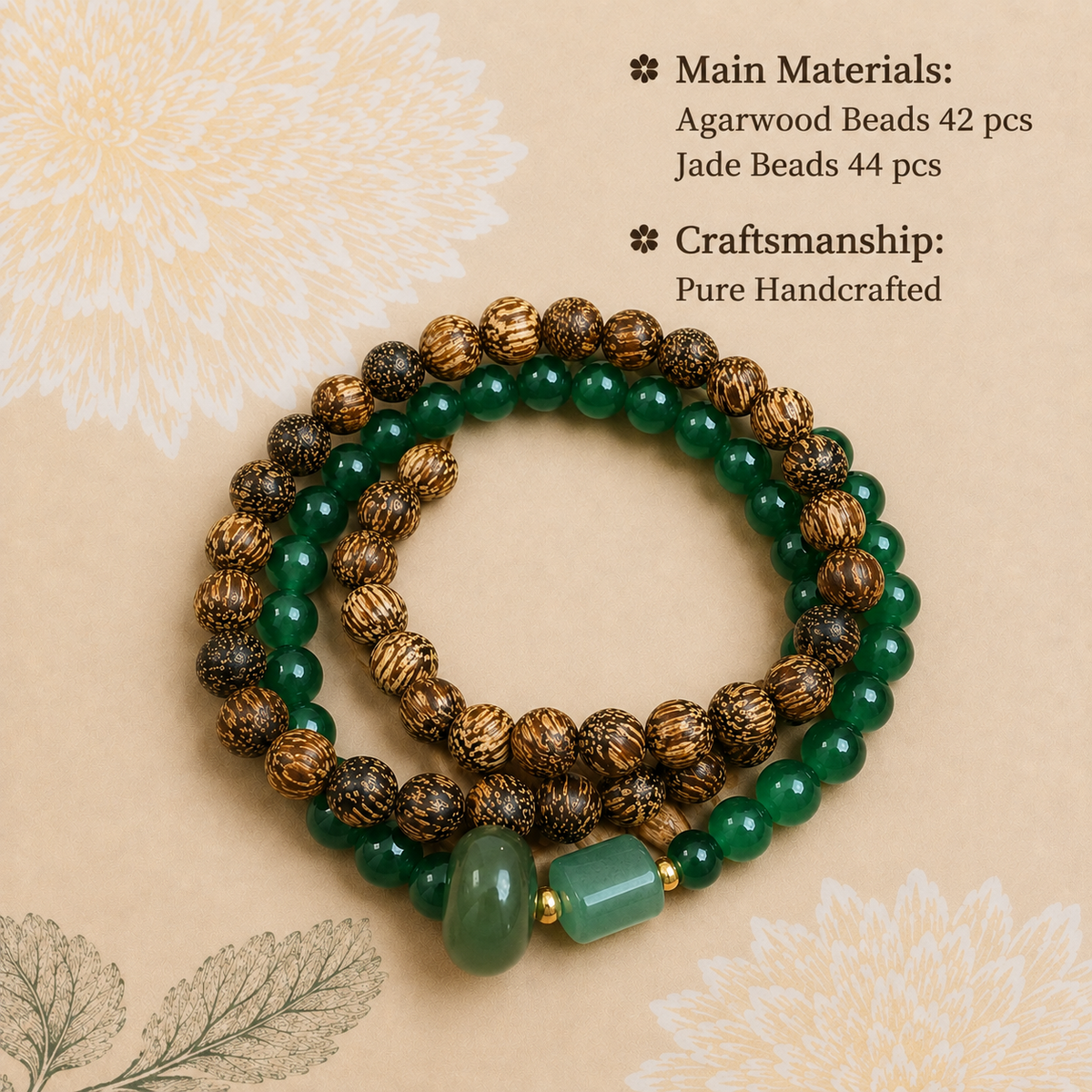 Agarwood & Misty Green Jade Bead Bracelet