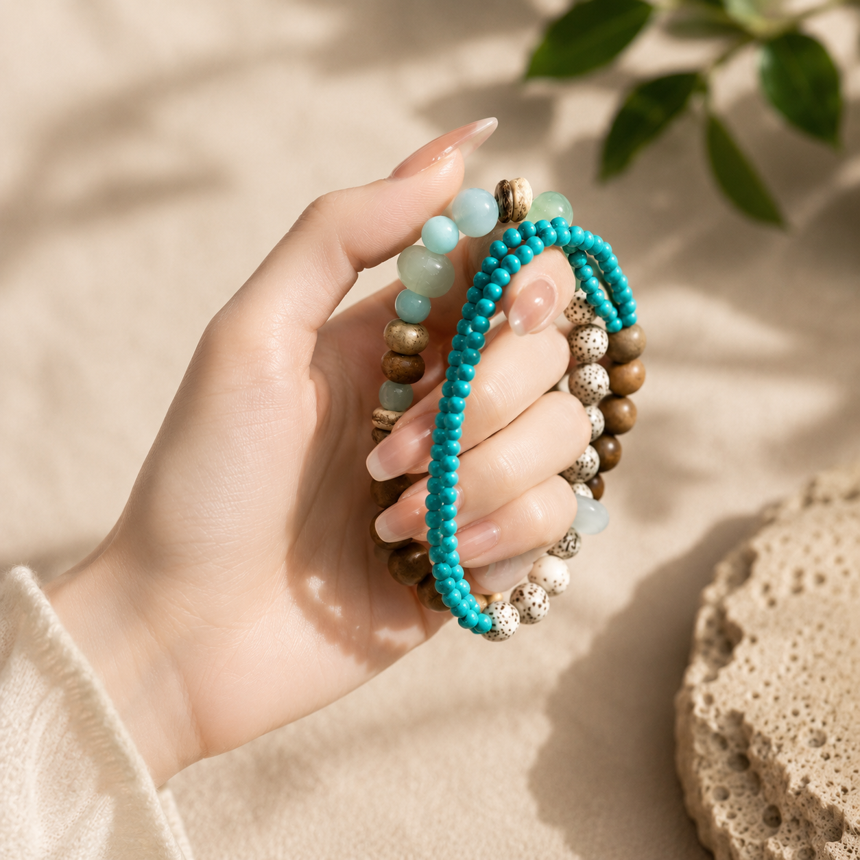 Agarwood, Bodhi Seed & Turquoise Bead Bracelet