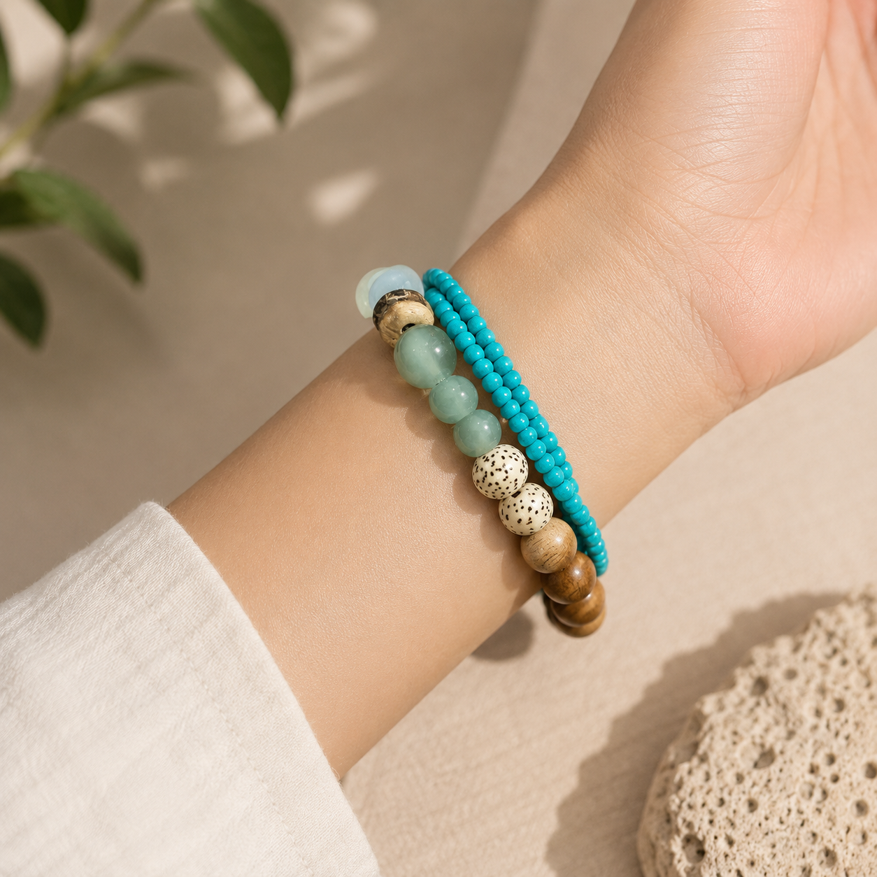 Agarwood, Bodhi Seed & Turquoise Bead Bracelet