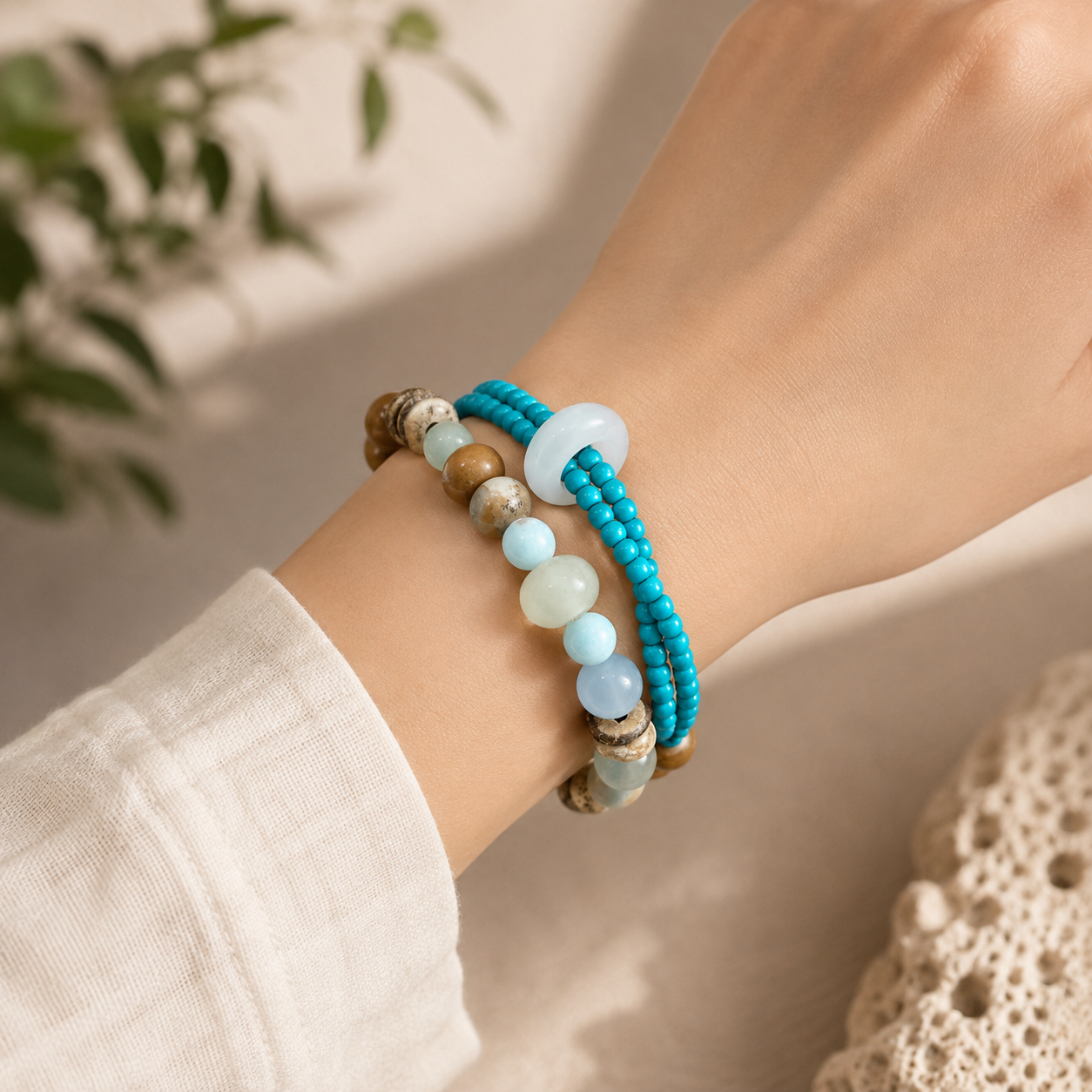Agarwood, Bodhi Seed & Turquoise Bead Bracelet