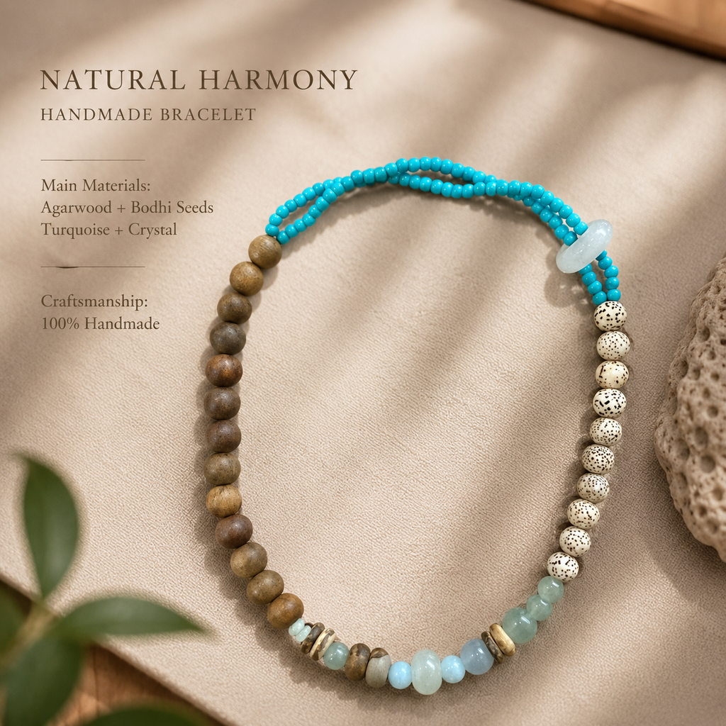 Agarwood, Bodhi Seed & Turquoise Bead Bracelet